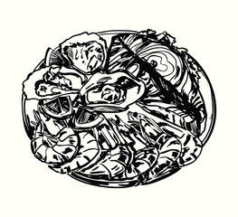 Vintage Seafoods Platter - oyster, shrimp, salmon