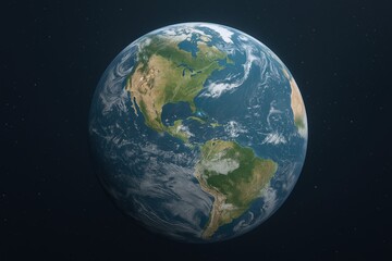 Obraz premium Highly detailed realistic Earth globe view showcasing North and South America from space.