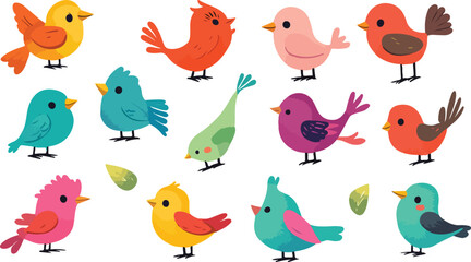 Fototapeta premium Colorful Cartoon Birds Seamless Pattern on White Background Vector Illustration