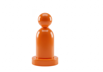 A single, bright orange game pawn with a rounded head and a flat base, isolated on white isolated on transparent background