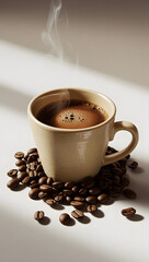 cup of coffee with beans