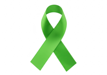 A bright green awareness ribbon symbolizing support and hope for various causes, isolated on a transparent background