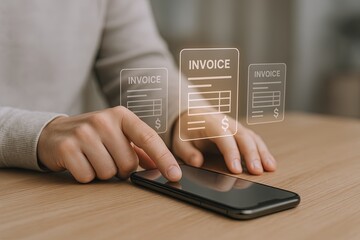 Modern digital invoice payment concept with touch interface for business transactions.