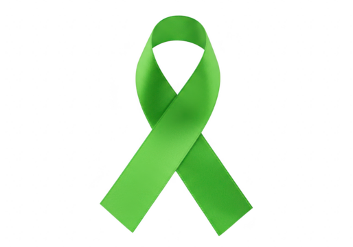 A bright green awareness ribbon symbolizing support and hope for various causes, isolated on a transparent background