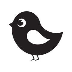 Black bird icon silhouette, simple stylized graphic animal symbol, vector logo design element.