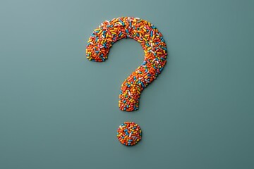 Colorful sprinkled question mark on plain background symbolizing curiosity and inquiry.