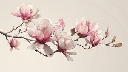Pink spring magnolia flowers branch
