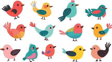 Obraz premium Colorful Cartoon Birds Seamless Pattern on White Background for Kids