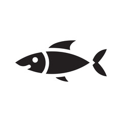 Black fish icon silhouette, simple aquatic animal symbol. Vector graphic for fishing logo or seafood menu.
