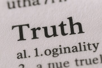 Close-up view of the word Truth highlighted on a printed dictionary page in black and white.