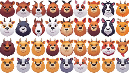 Obraz premium Cheerful grid of diverse goat head illustrations
