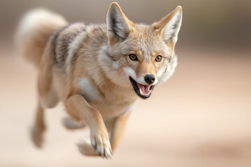 Obraz premium Coyote wildlife in motion: a running desert mammal in nature with fur