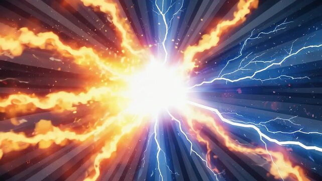 Epic Animation Explosion with Intense Fire and Electric Energy Burst