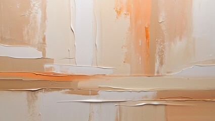 Painted background in pastel beige, orange, white, yellow and brown colors. Wet oil abstraction paint strokes on the wall surface wallpaper design.	
