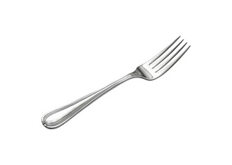 Elegant silver dining fork with ornate handle isolated on transparent background