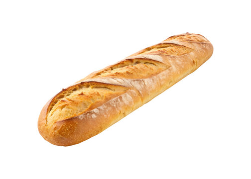 Golden brown french baguette bread with a crisp crust isolated on transparent background