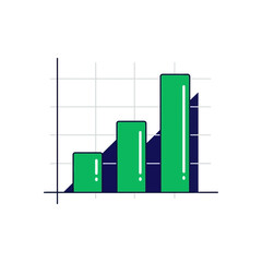 A green bar graph illustrates increasing data trends, showing growth and progression.