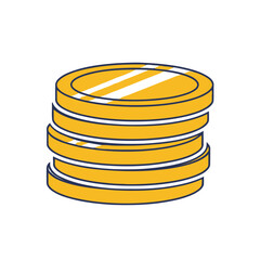 Stack of gold coins, simple illustration with blue outline, isolated on white background.