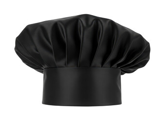 A black chefs hat made of fabric, isolated on a transparent background