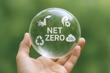Eco Friendly Concept of Net Zero Carbon Emissions with Green Environment.