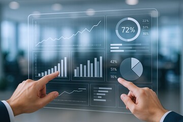 Modern digital business analytics interface with graphs charts and data visualization.