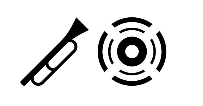 Abstract black and white graphic: bugle soundwave icon design.