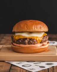 Juicy cheeseburger with melted cheese and sauce hamburger