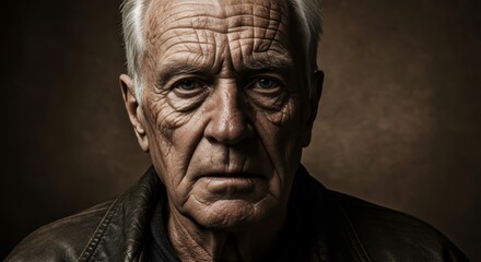 Obraz premium Dramatic Portrait of an Elderly Man Capturing His Profound Expression and Lifespan