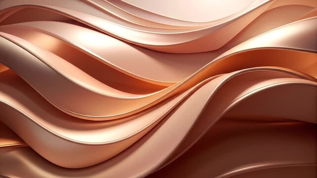 Abstract, layered curves flow in shades of copper and rose gold, creating a fluid and elegant composition