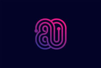 80 Number Logo, number 80 monogram line tech style, usable for anniversary, business and tech logos, flat design logo template, vector illustration