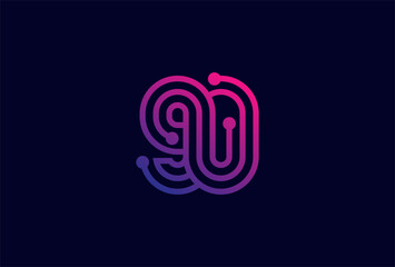 90 Number Logo, number 90 monogram line tech style, usable for anniversary, business and tech logos, flat design logo template, vector illustration
