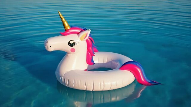 Fun in the sun with a unicorn float in clear blue water