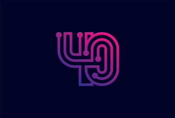40 Number Logo, number 40 monogram line tech style, usable for anniversary, business and tech logos, flat design logo template, vector illustration