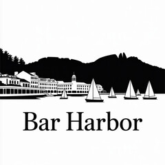 Obraz premium Bar Harbor Skyline Silhouette — Coastal Maine Landmark Vector Illustration