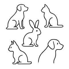 Dog cat rabbit outline drawings vector