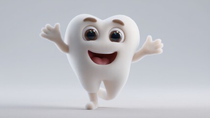 Cheerful 3d tooth character expressing joy with outstretched arms and smile