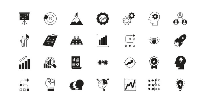 Business strategy icon set plan, goal and solution. Analisis brainstorming business to the growth achievement