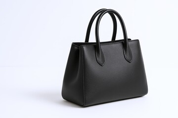 Naklejka premium Elegant black leather handbag with sturdy handles and spacious design for everyday use.