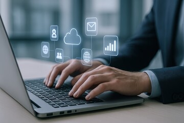 Businessman using modern digital technology with cloud computing and data analysis.