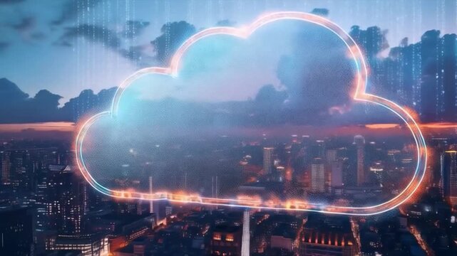 Cityscape with cloud and digital elements. Great choice for covers of articles about modern technologies and urbanism.
