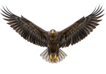 A majestic eagle with its wings spread wide, captured in flight isolated on transparent background
