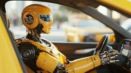 Automated future, a robotic driver in a self-driving vehicle navigating urban streets