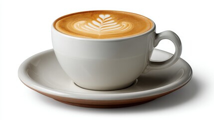 Fototapeta premium A perfectly crafted latte with intricate latte art sits on a saucer ready to be enjoyed