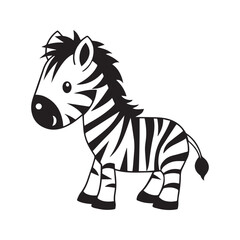 Cute cartoon zebra, black and white striped wild animal. Adorable safari character illustration, vector graphic for zoo or kids design.