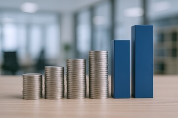 Business Growth Concept with Coins and Chart Showing Increasing Financial Progress.