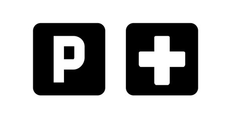 Fototapeta premium Parking Plus Symbol: Bold Black Icons on White Background