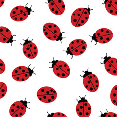 Seamless Pattern with Red Ladybugs, Nature and Insect Repetitive Background