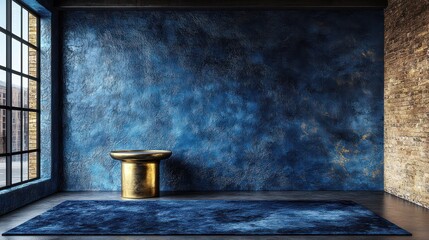 A Gold Side Table in a Deep Blue Industrial Room