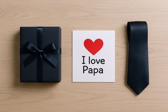 Elegant black gift box with satin ribbon and heartfelt card for Father's Day. - Powered by Adobe