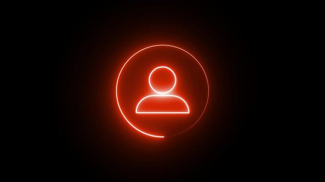 user icon animation glowing neon orange color contact profile male man head sign symbol on black background.